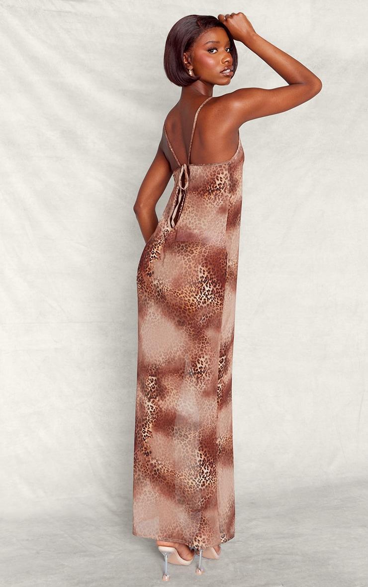 Tall Brown Chiffon Leopard Tie Back Maxi Dress Product Image