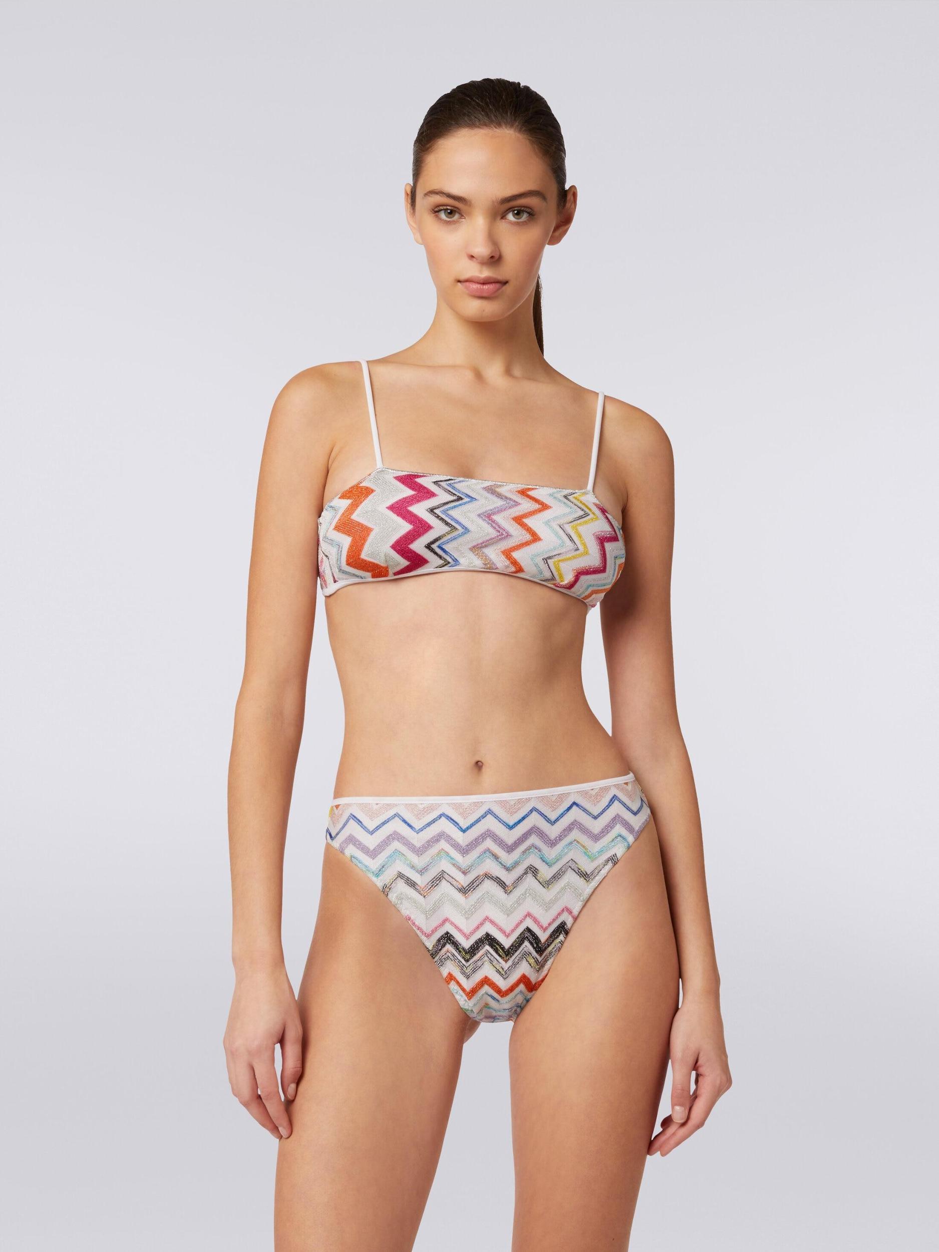 Viscose zigzag bikini with lurex and high-waisted briefs Product Image