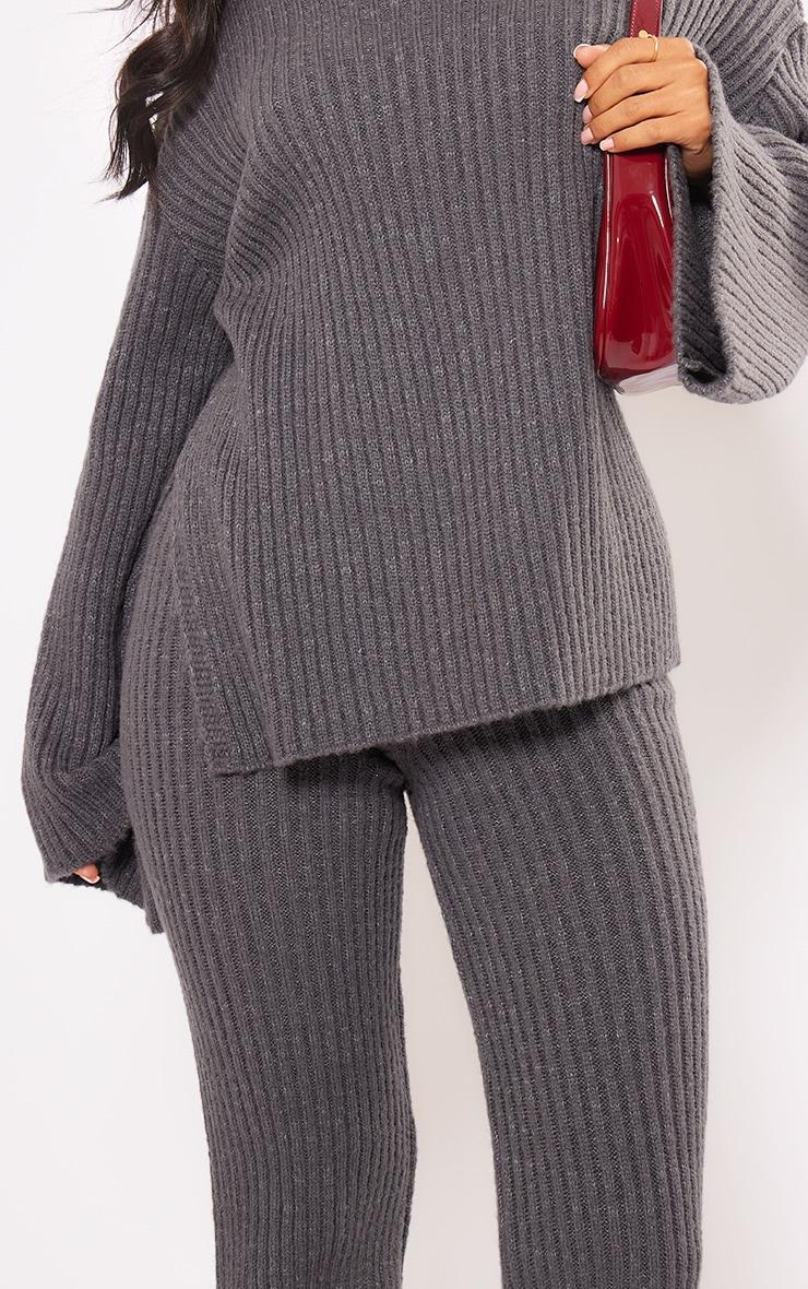  Petite Charcoal Rib Knit Wide Leg Pants Product Image