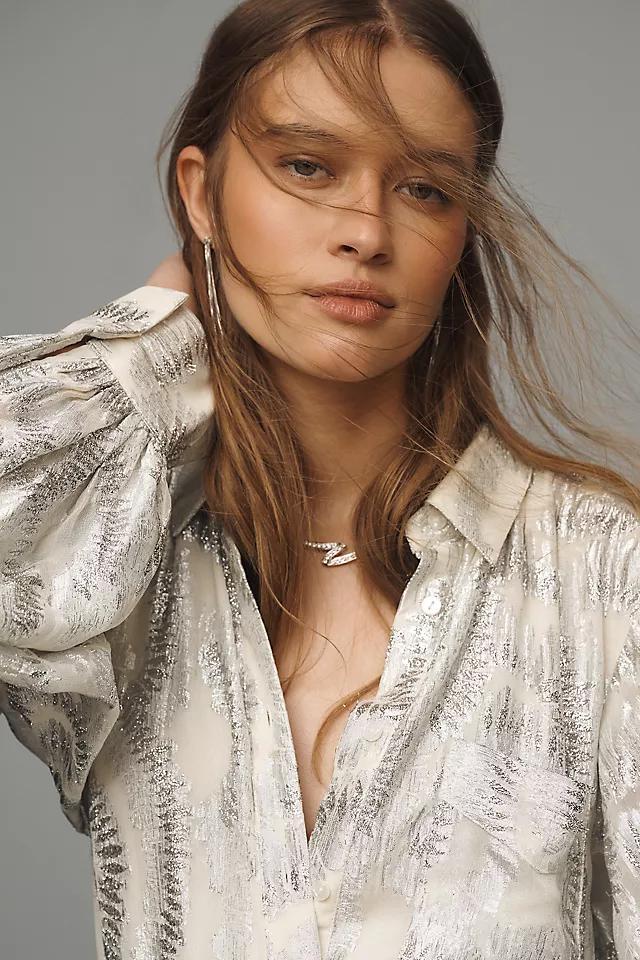By Anthropologie Long-Sleeve Lurex Maxi Shirt Dress Product Image