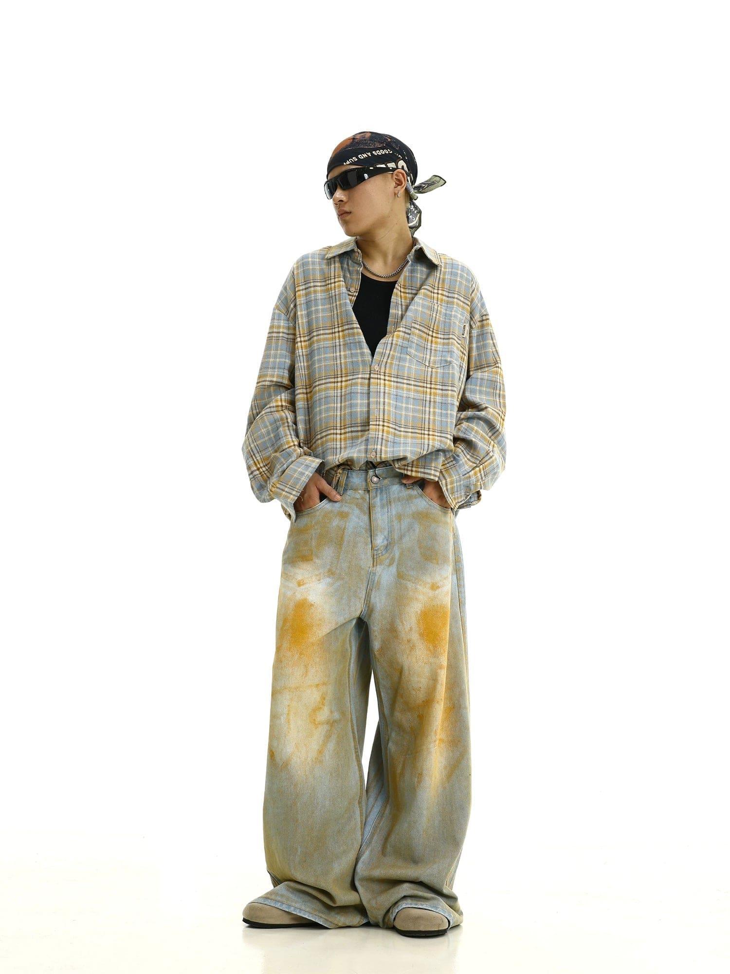RT No. 11191 LIGHT BLUE YELLOW DISTRESSED DENIM JEANS Product Image