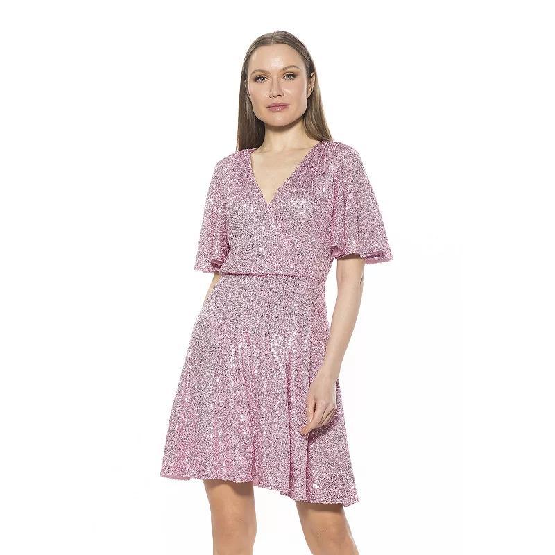 Women's ALEXIA ADMOR Oakless Flutter Sleeve Fit & Flare Dress, Size: Large, Silver Product Image