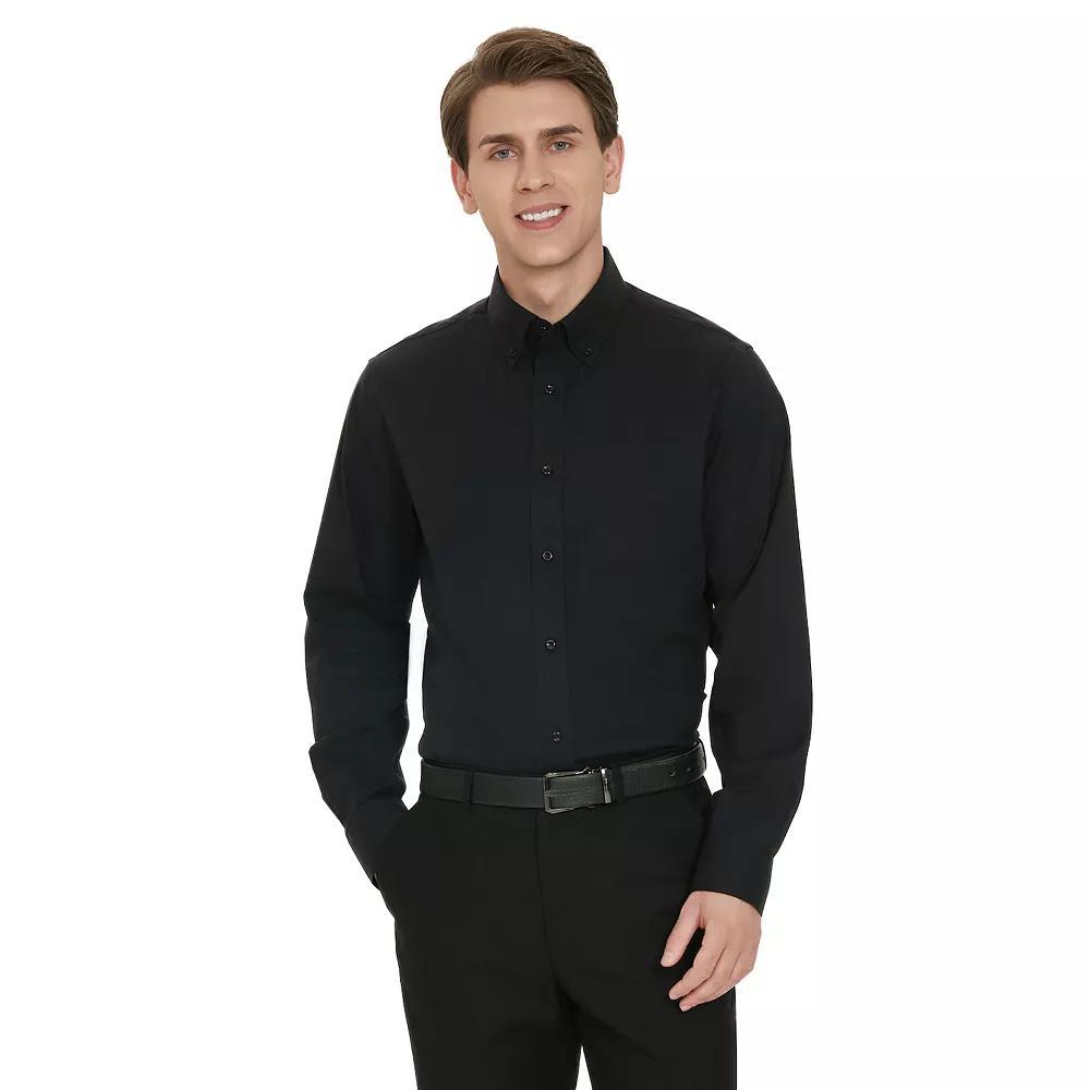 Men's Bespoke Classic-Fit Pinpoint Oxford Dress Shirt, Size: Large-34/35, Black Product Image