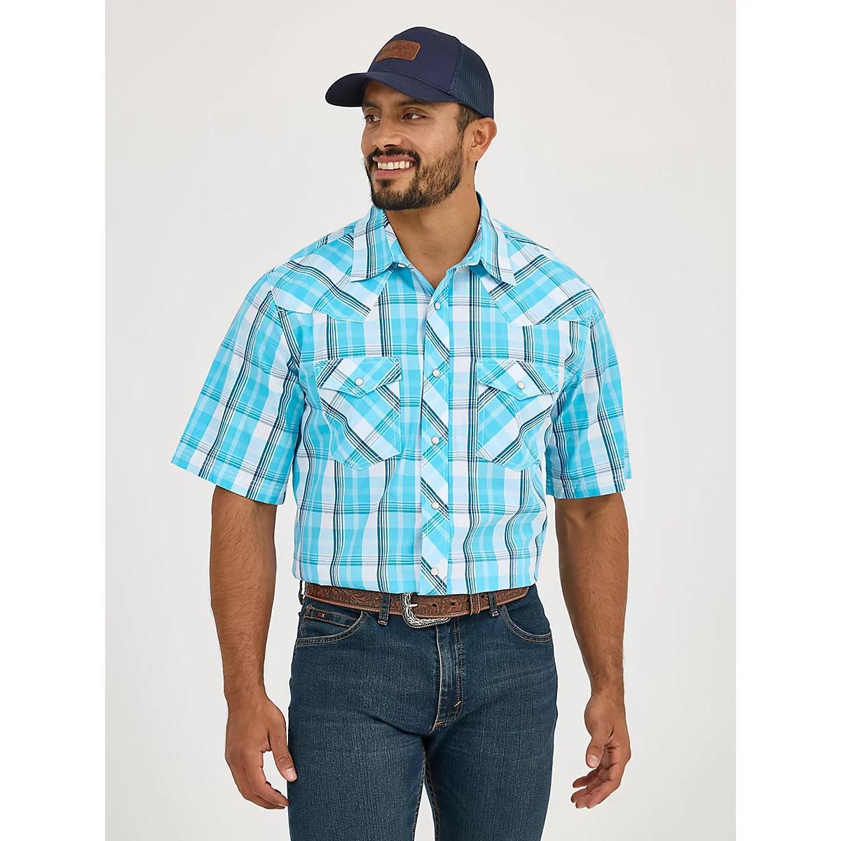 Men's 20X® Competition Advanced Comfort Short Sleeve Western Snap Shirt in Sky Plaid Product Image