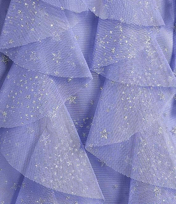 Pear Culture Glitter Mesh V-Neck Empire Waist Spaghetti Strap Star Dress Product Image