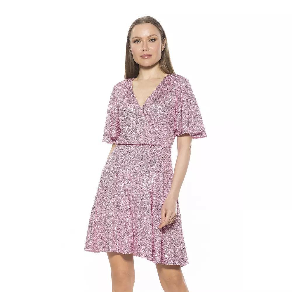 Women's ALEXIA ADMOR Oakless Flutter Sleeve Fit & Flare Dress, Size: Large, Silver Product Image