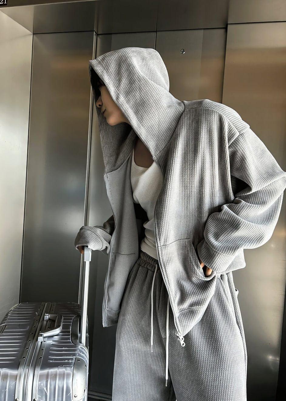 RT No. 12442 WAFFLE KNIT ZIP HOODIE & STRAIGHT SWEATPANTS Product Image