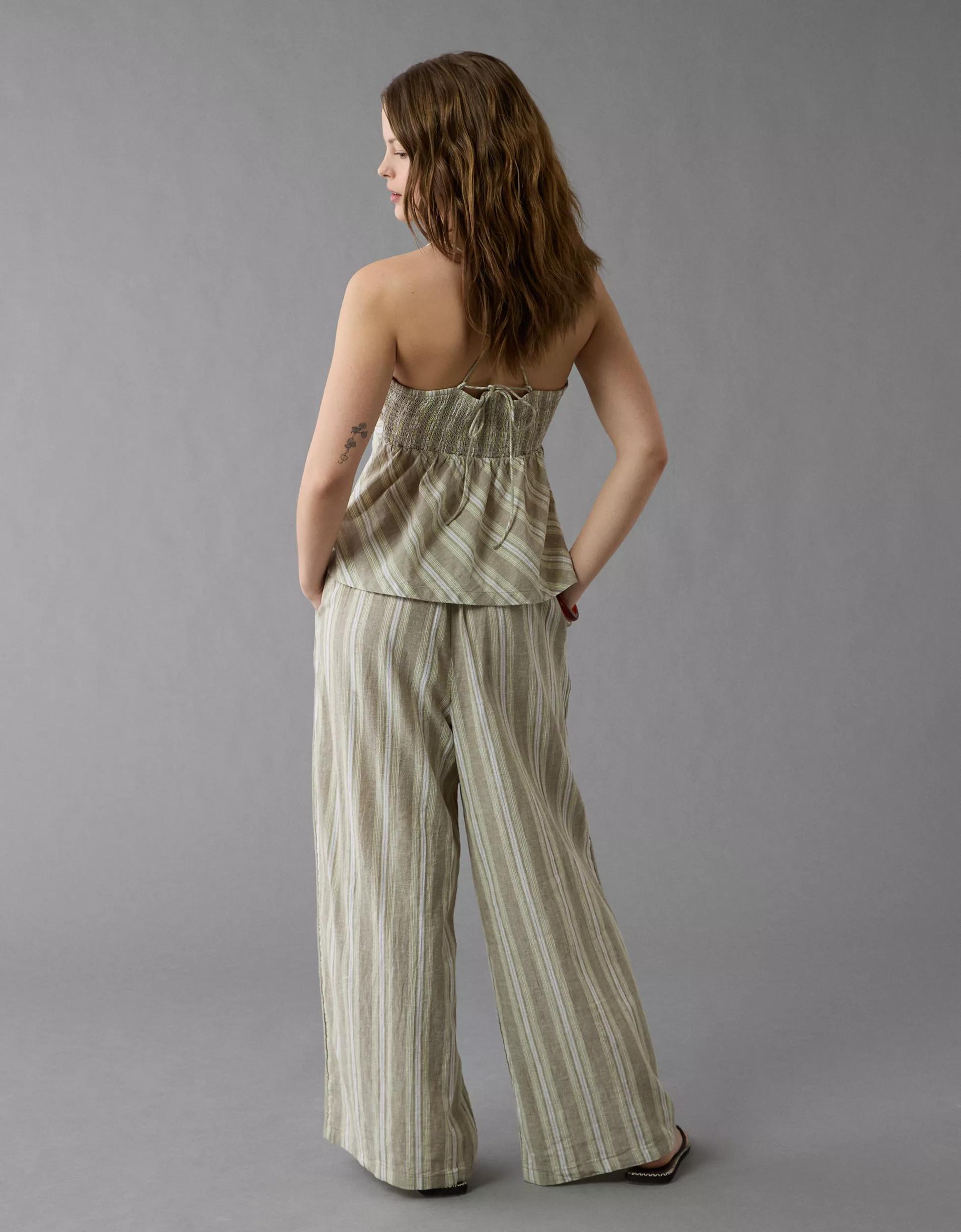 AE Linen-Blend High-Waisted Wide-Leg Pant Product Image