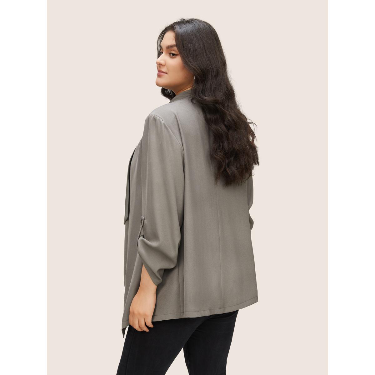 Plus Size Lapel Collar Tab Sleeve Hanky Hem Blazer Gray Women Everyday Plain Non Sleeve Long Sleeve Lapel Collar 18-20/2X Slanted pocket Casual Blazers BloomChic Product Image