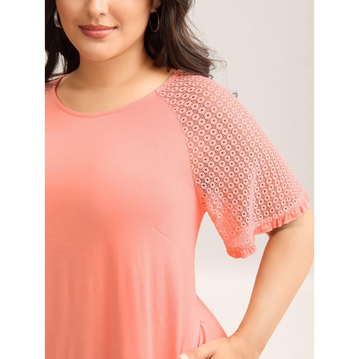Plus Size Sheer Textured Stretchy Pockets Midi Dress Salmon Women Knit Dresses Bloomchic 18-20/2X Product Image