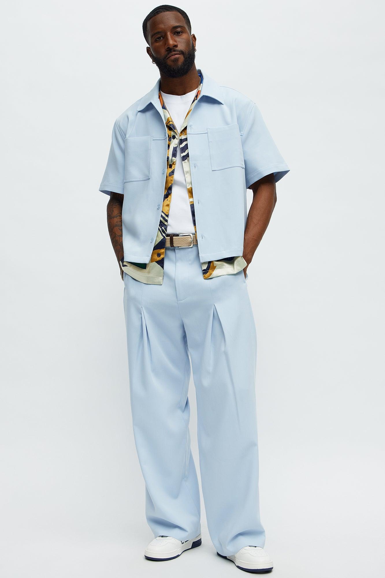 Cropped Ronan Weekender Button Up Shirt - Light Blue Male Product Image