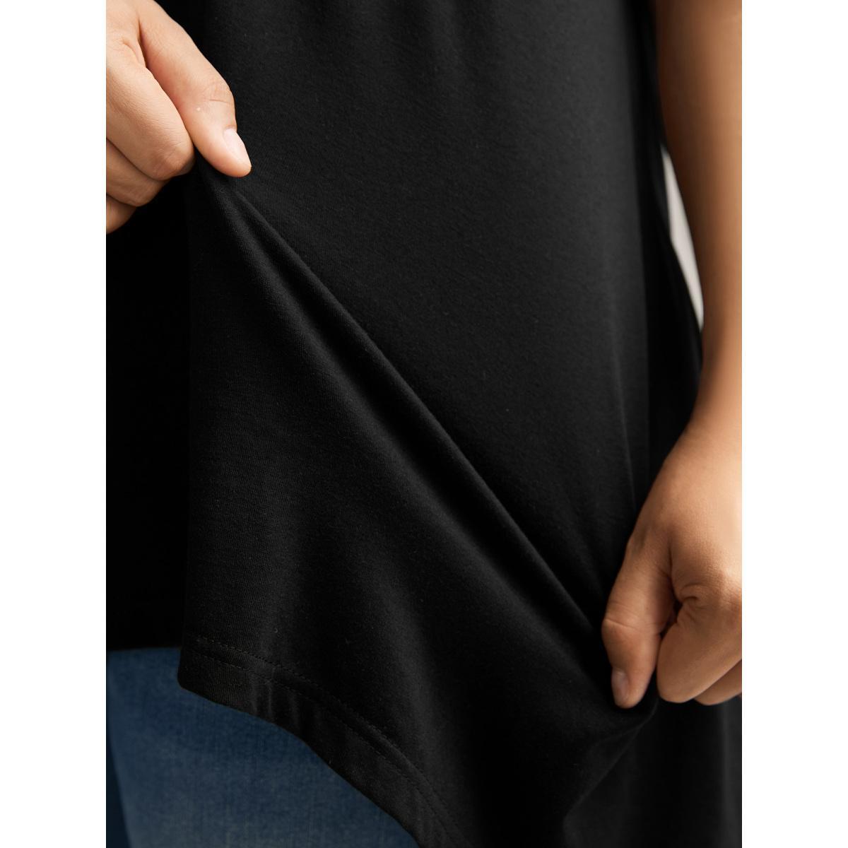 Plus Size Supersoft Stretchy High-Low Hem T-Shirt Black Women Non Round Neck Loose Everyday-Casual T-shirts BloomChic 14-16/1X Product Image