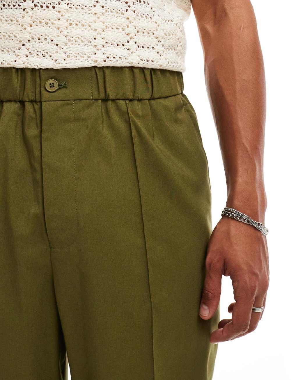 ASOS DESIGN pull on smart wide leg pants in green Product Image