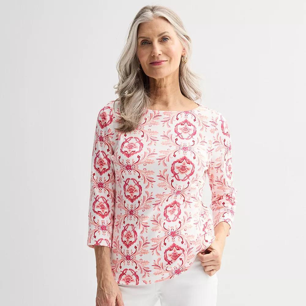 Petite Croft & Barrow® Boatneck Top, Women's, Size: XS Petite, Pink Vibrant Tile Product Image
