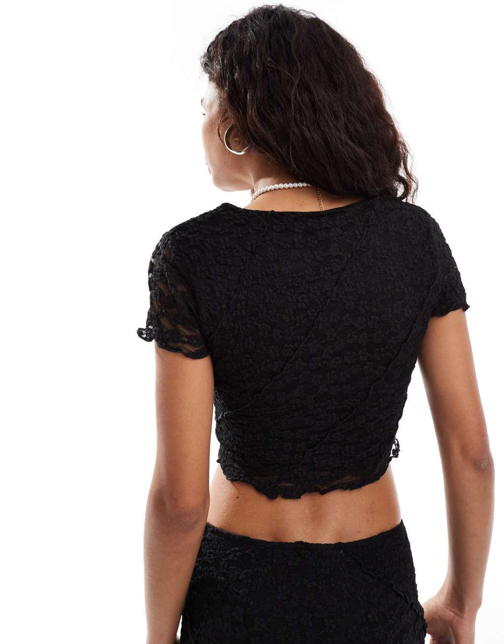 Bailey Rose cropped T-shirt in black lace - part of a set Product Image