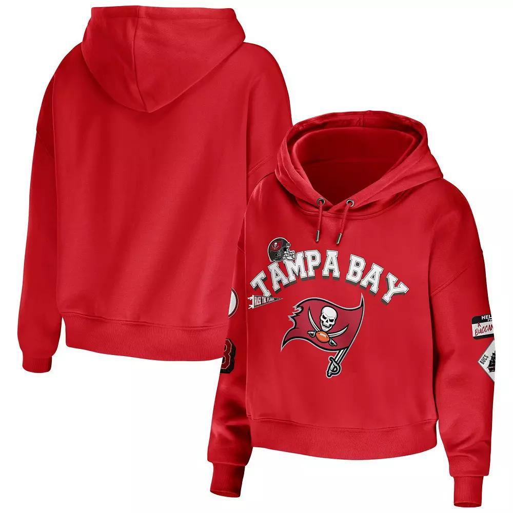Women's WEAR by Erin Andrews Red Tampa Bay Buccaneers Modest Cropped Pullover Hoodie, Size: 2XL Product Image