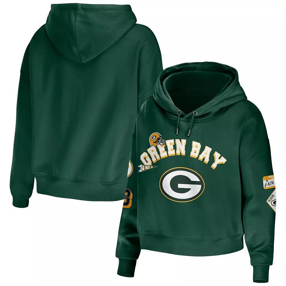 Women's WEAR by Erin Andrews Green Green Bay Packers Modest Cropped Pullover Hoodie, Size: 2XL Product Image