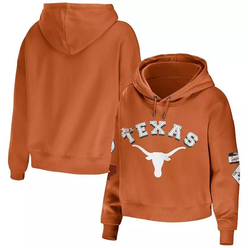 Women's WEAR by Erin Andrews Texas Orange Texas Longhorns Mixed Media Cropped Pullover Hoodie, Size: 2XL, Team Product Image