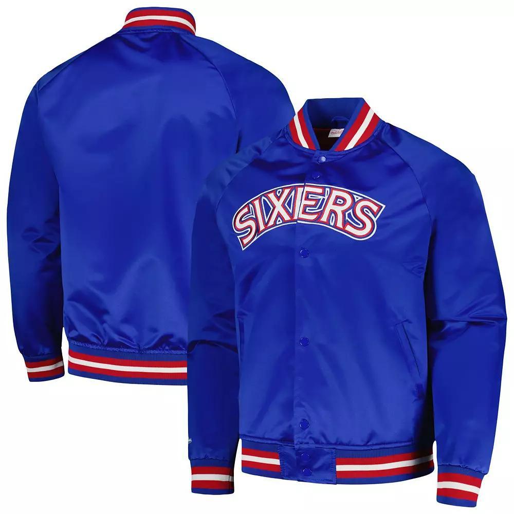 Men's Mitchell & Ness Royal Philadelphia 76ers Hardwood Classics  Throwback Wordmark Raglan Full-Snap Jacket, Size: XL, 76r Blue Product Image