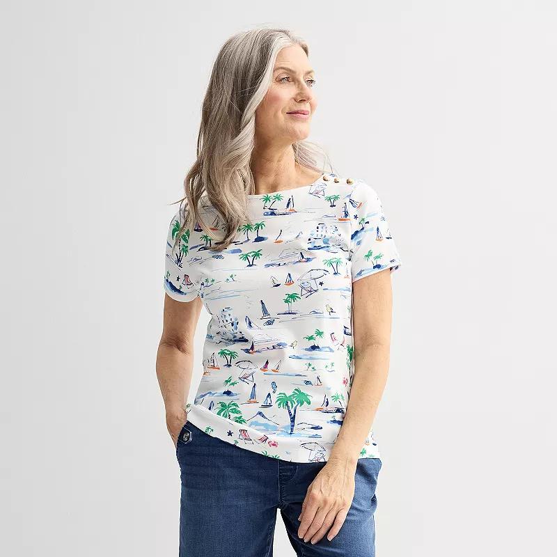 Women's Croft & Barrow® Button Shoulder Tee, Size: XXL, White Shore Product Image