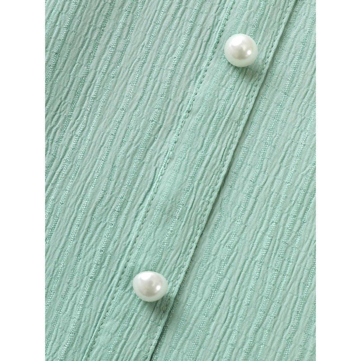 Plus Size V Neck Button Detail Flutter Sleeve Dress Mint Women Elegant Texture V-neck Short sleeve Curvy BloomChic 18-20/2X Product Image