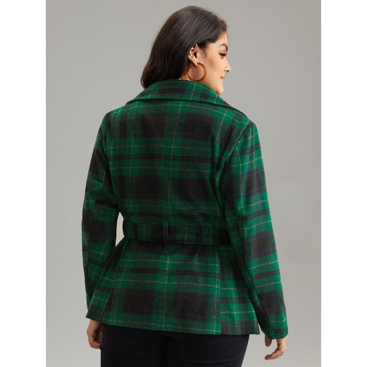 Plus Size Double Breasted Lapel Collar Pocket Belted Jacket Women DarkGreen Belted Pocket Belt Dailywear Jackets BloomChic 10/M Product Image