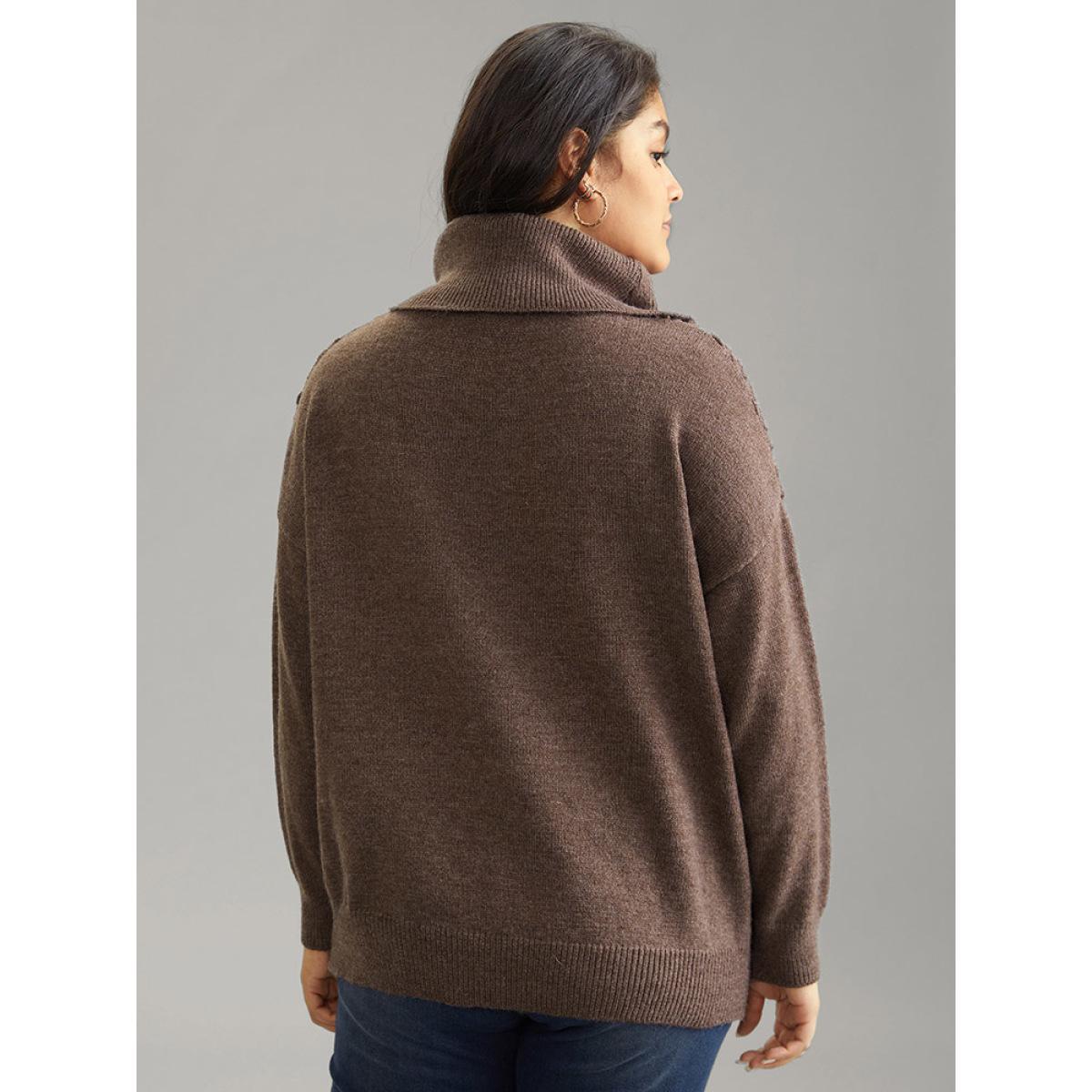 Plus Size Supersoft Essentials Solid Textured Turtleneck Pullover DarkBrown Women Casual Loose Long Sleeve Turtleneck Dailywear Pullovers BloomChic 30/6X Product Image