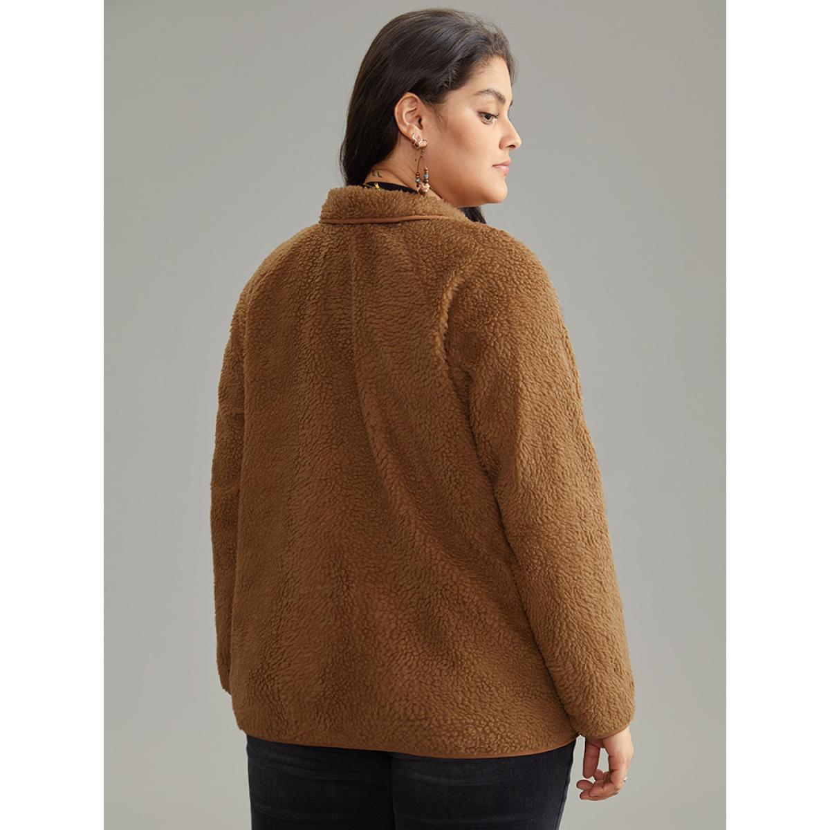 Plus Size Fuzzy Raglan Sleeve Quilted Zipper Fly Jacket Women Chocolate Casual Texture Ladies Dailywear Winter Coats BloomChic 28/5X Product Image