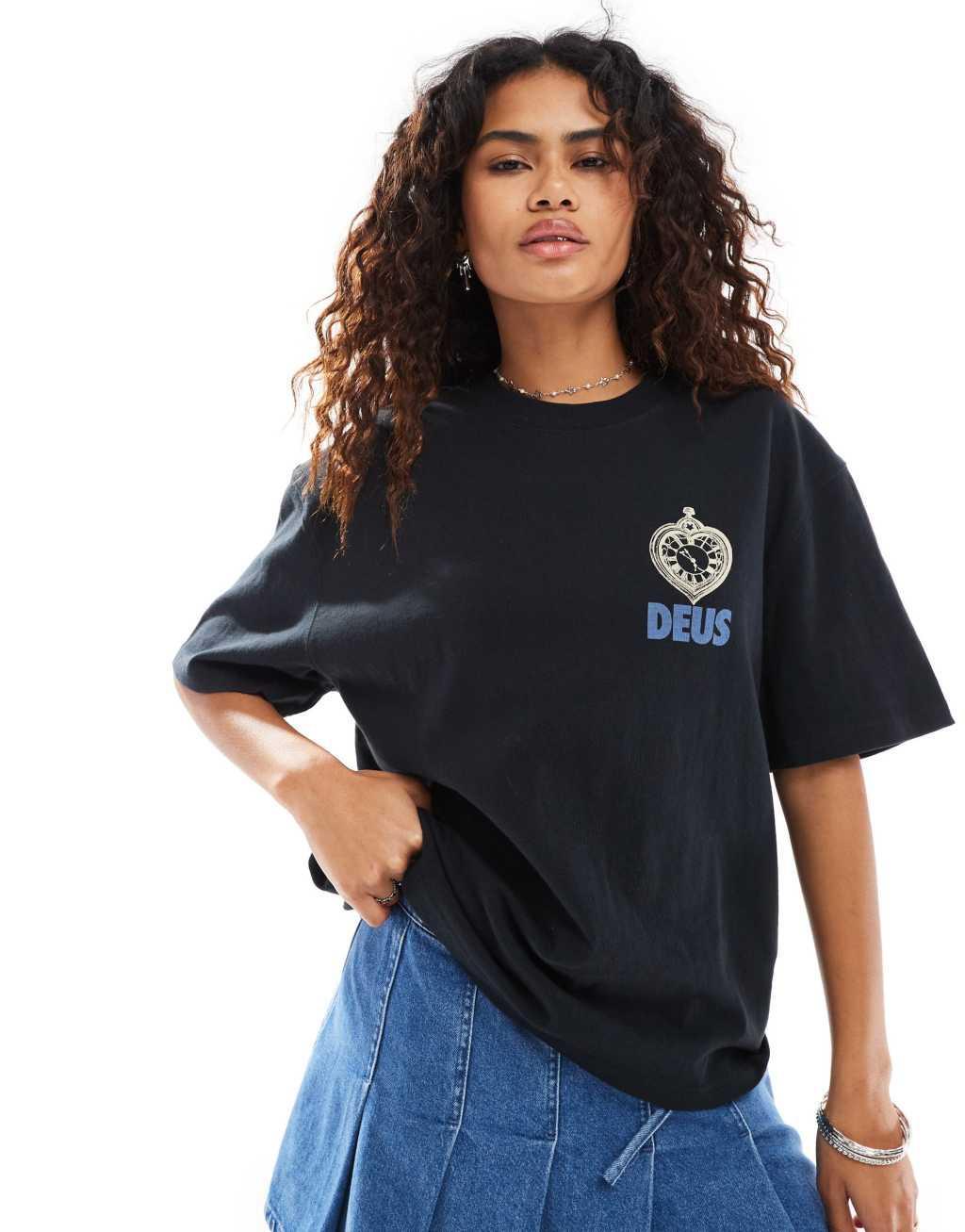 Deus Ex Machina x ASOS exclusive overtime graphic T-shirt in black Product Image