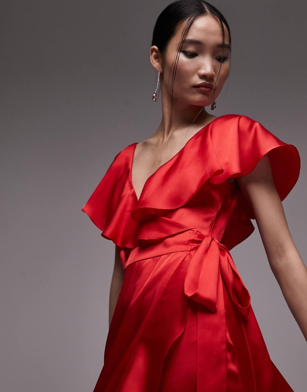 Topshop ruffle wrap midi dress Product Image