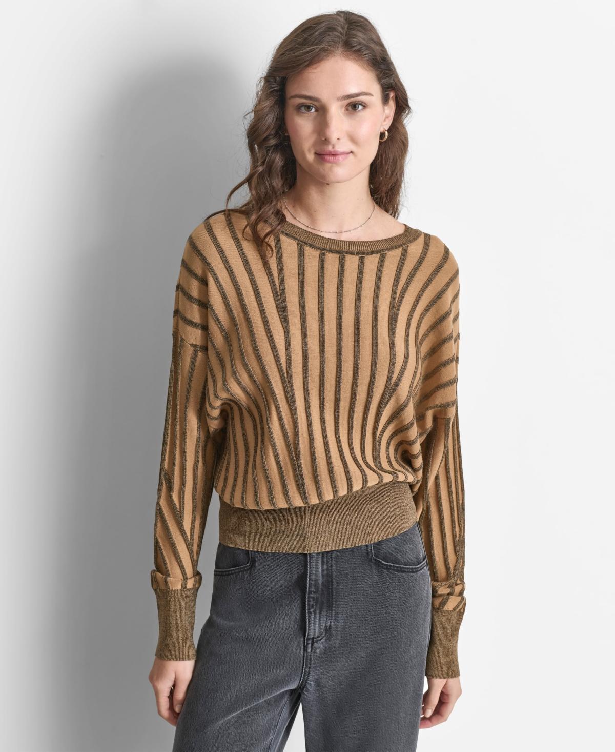 Dkny Womens Striped Dropped-Sleeve Crewneck Sweater - Lps Blu Product Image