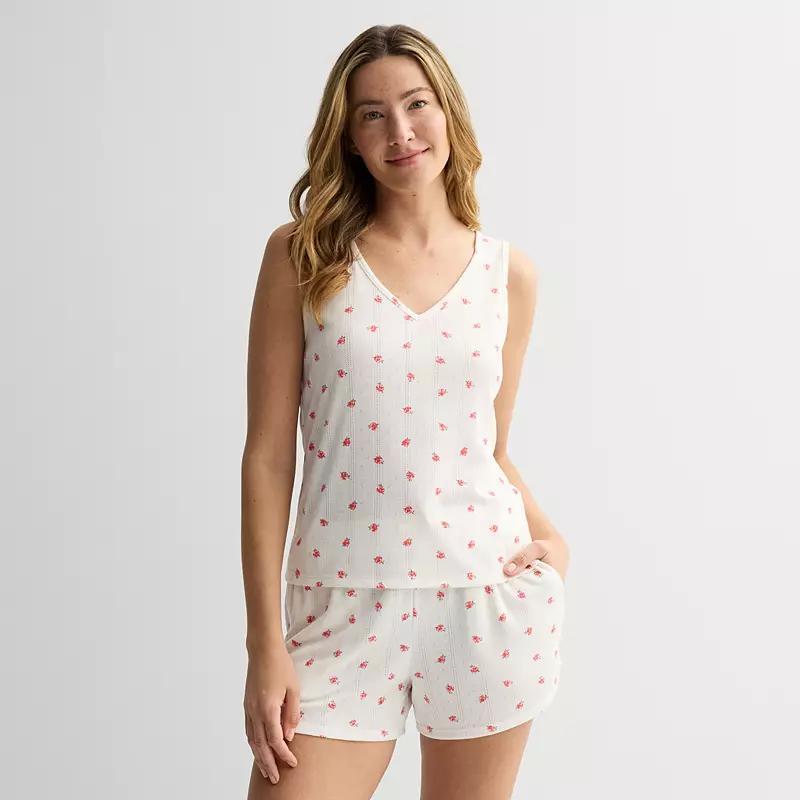 Women's Sonoma Goods For Life® Pointelle Sleep Tank, Size: XS, Ivory Floral Product Image