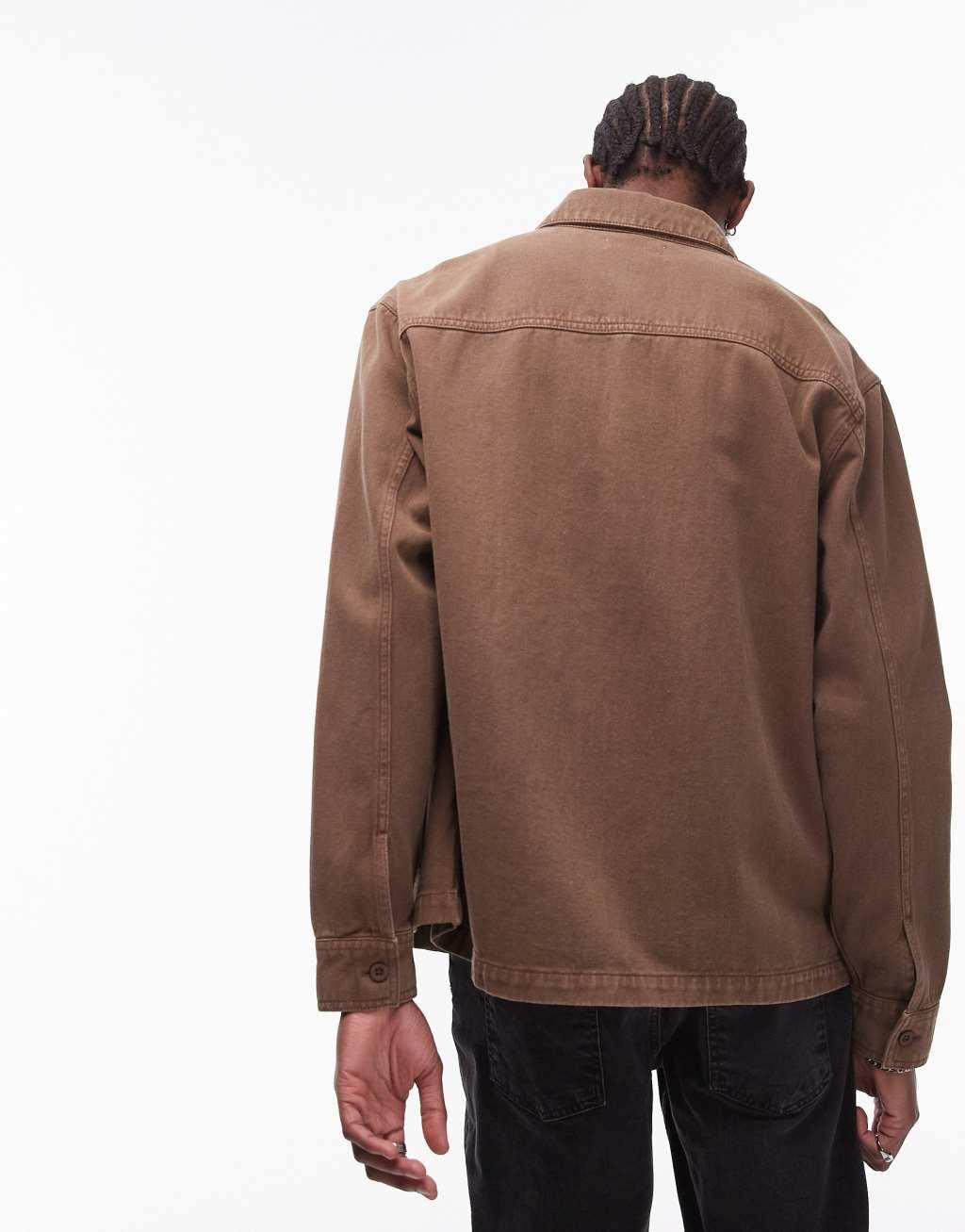 Topman long sleeve overshirt in brown Product Image