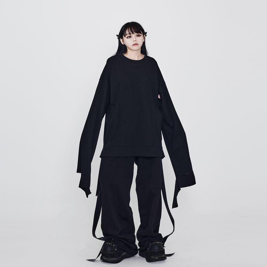 Round Neck Plain Asymmetrical Oversized Pullover Product Image