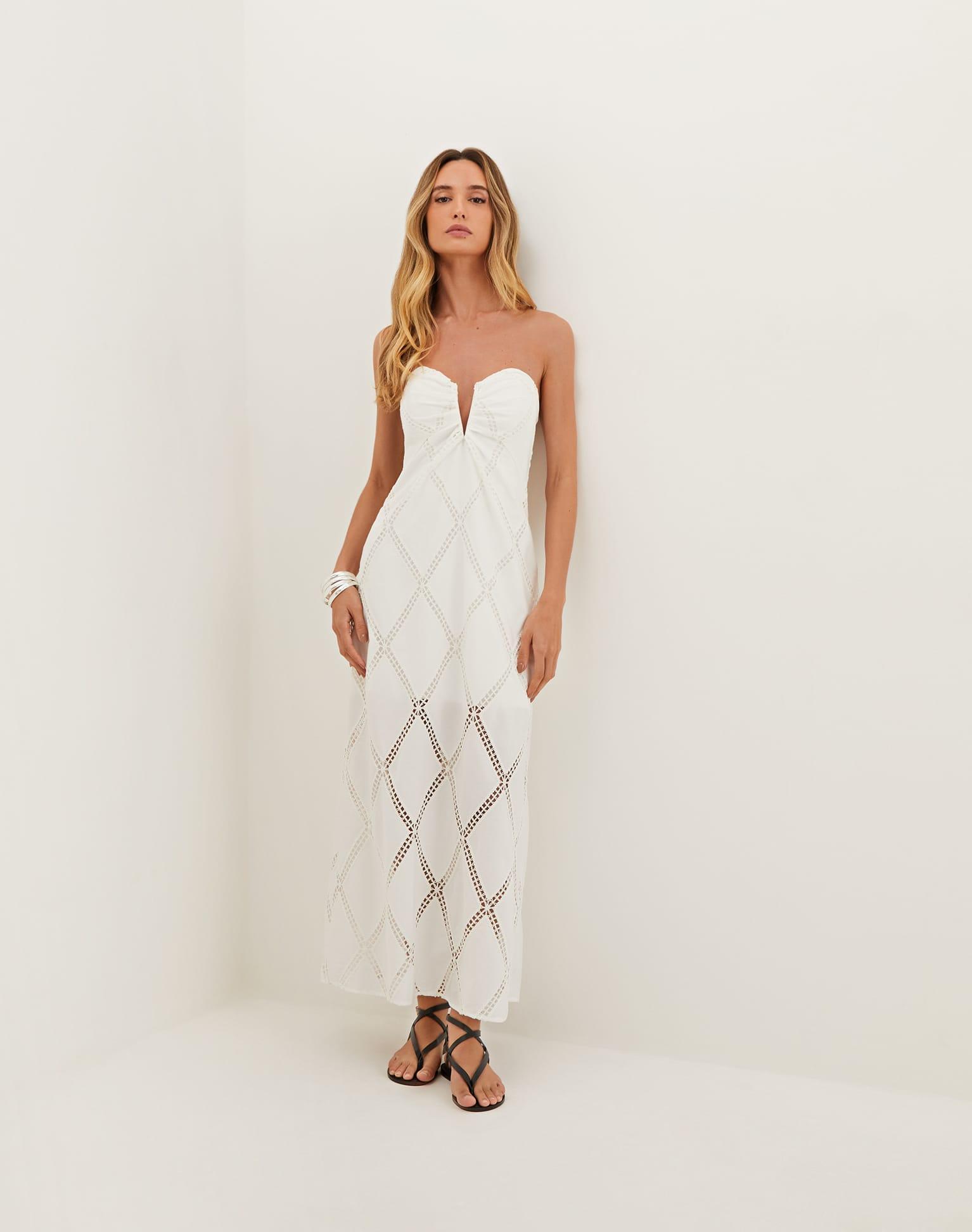 Eyelet Zhen Long Dress - Off White Product Image