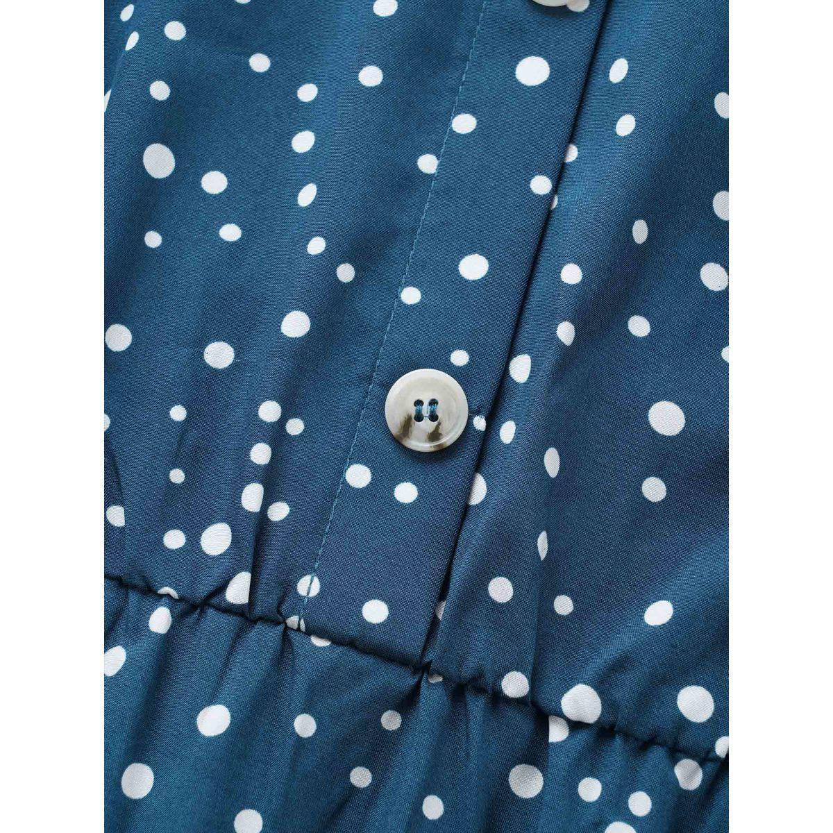 Plus Size Polka Dot Button Detail Split Hem Midi Dress Aegean Women Elegant Button Shirt collar Short sleeve Curvy BloomChic 10/M Product Image