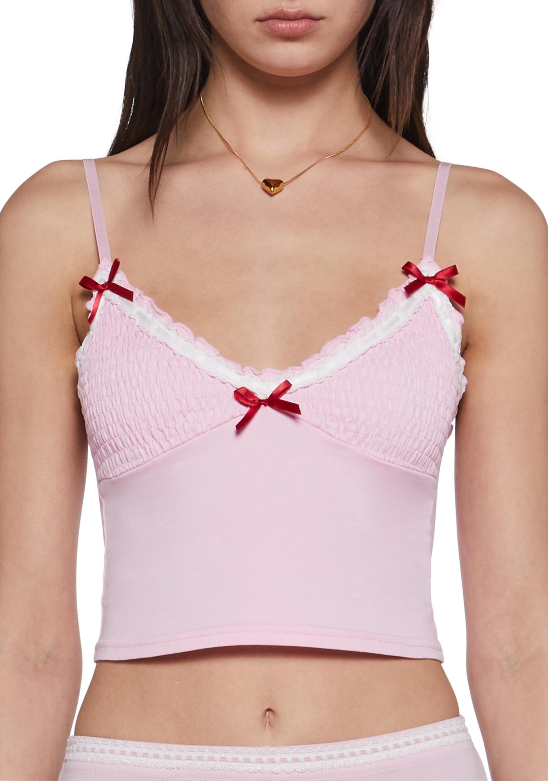 Womens Girly Smocked Ribbed Tank Top Sugar Thrillz - Pink Product Image