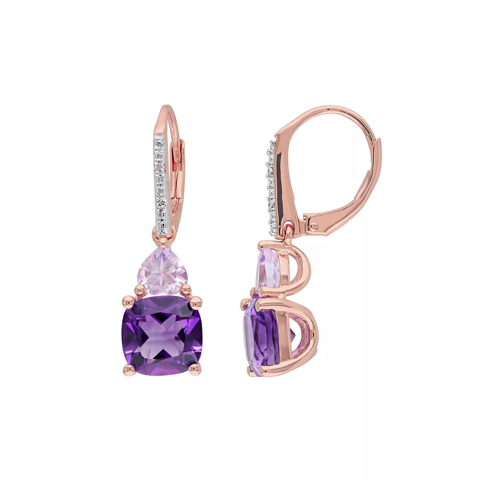 Stella Grace Amethyst, Rose de France Amethyst & Diamond Accent Sterling Silver Heart Drop Earrings, Womens, Multicolor Product Image