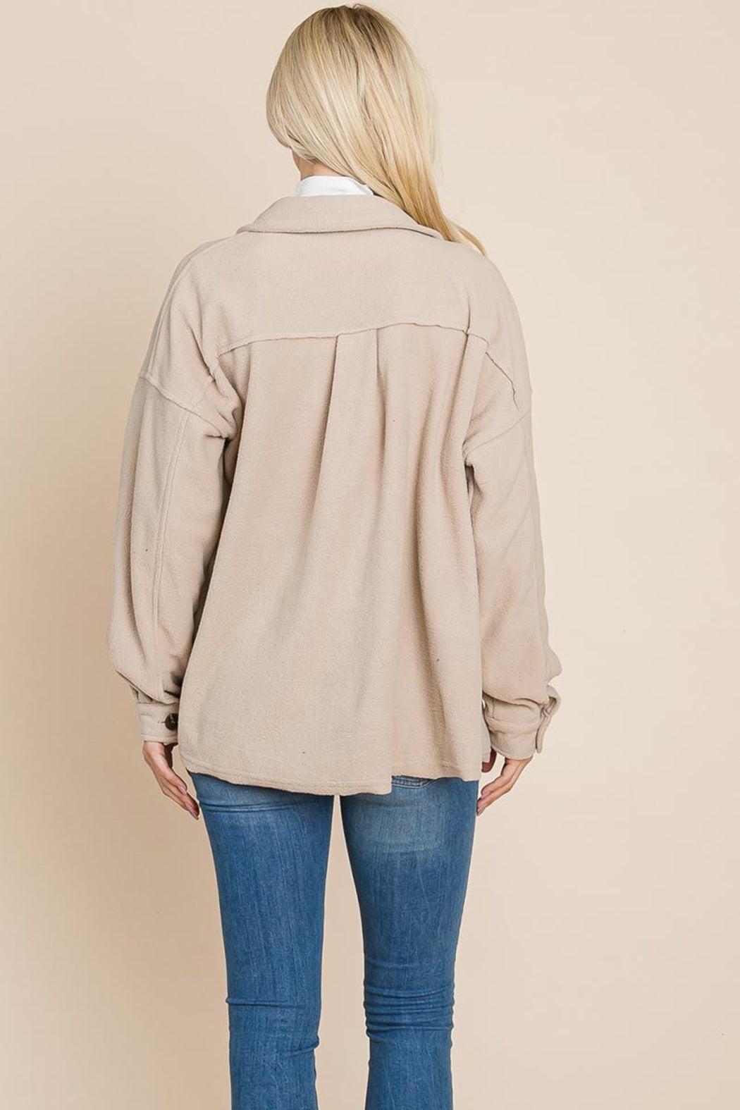 Fleece Jacket Lapel Button Up Sherpa Coat Product Image