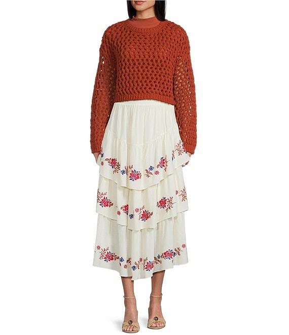 C&V Chelsea & Violet Embroidered Tiered Midi Skirt Product Image