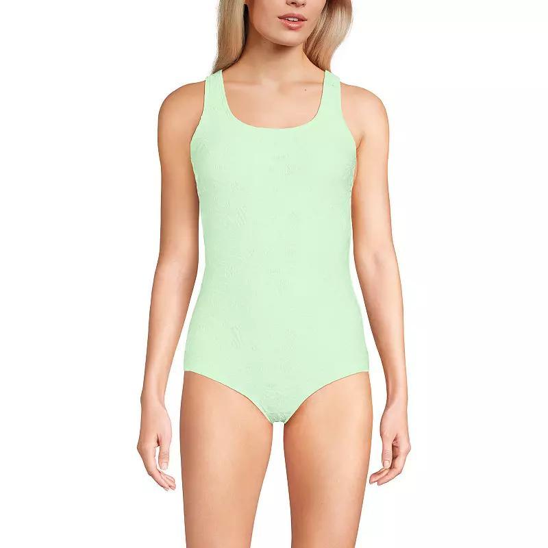 Women's Lands' End Tugless Low Leg Lace One-Piece Swimsuit, Size: 10, Red Rose Product Image