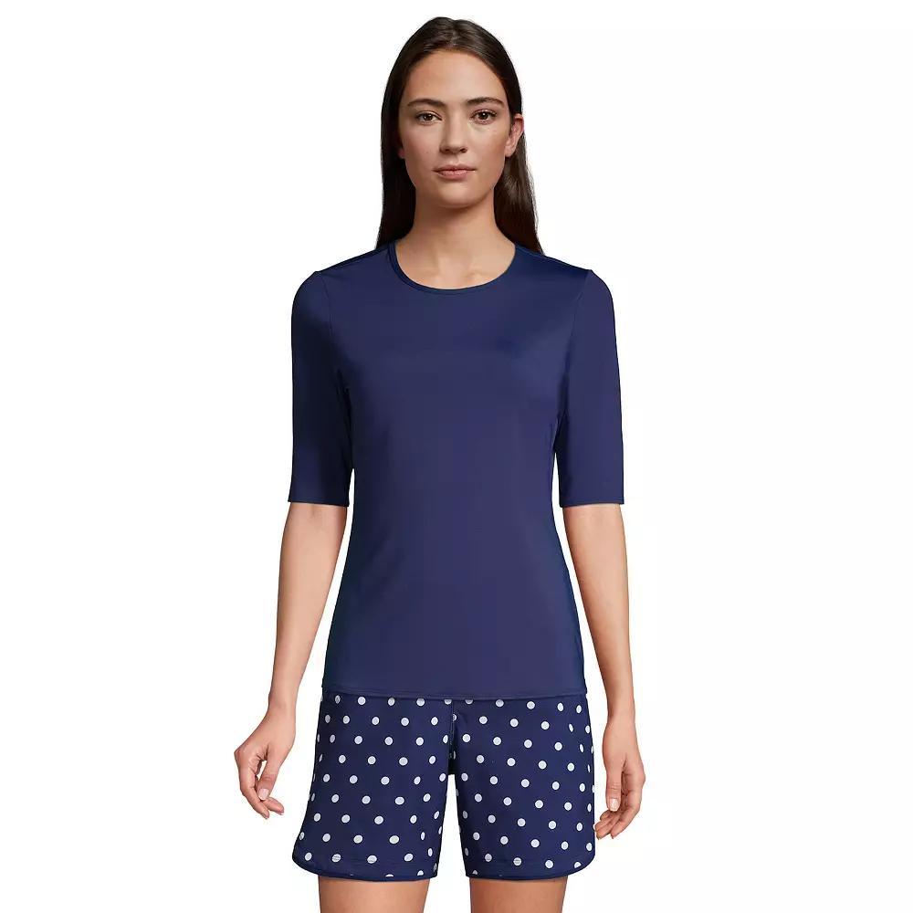 Women's Lands' End UPF 50 Elbow-Sleeve Rash Guard Swim Tee, Size: Medium, Deep  Blue Product Image