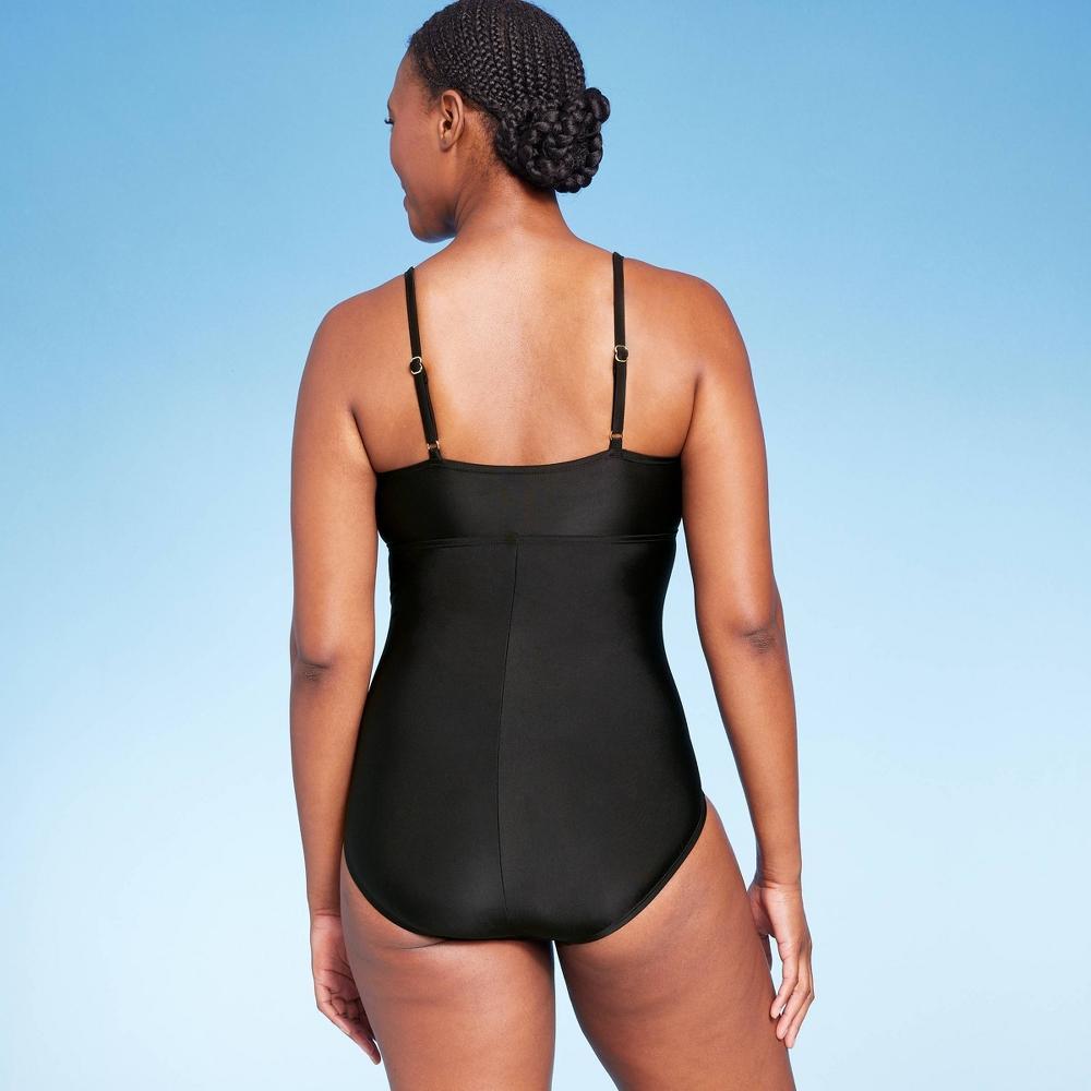 Women's Full Coverage Shirred Front One Piece Swimsuit - Kona Sol™ Black S Product Image