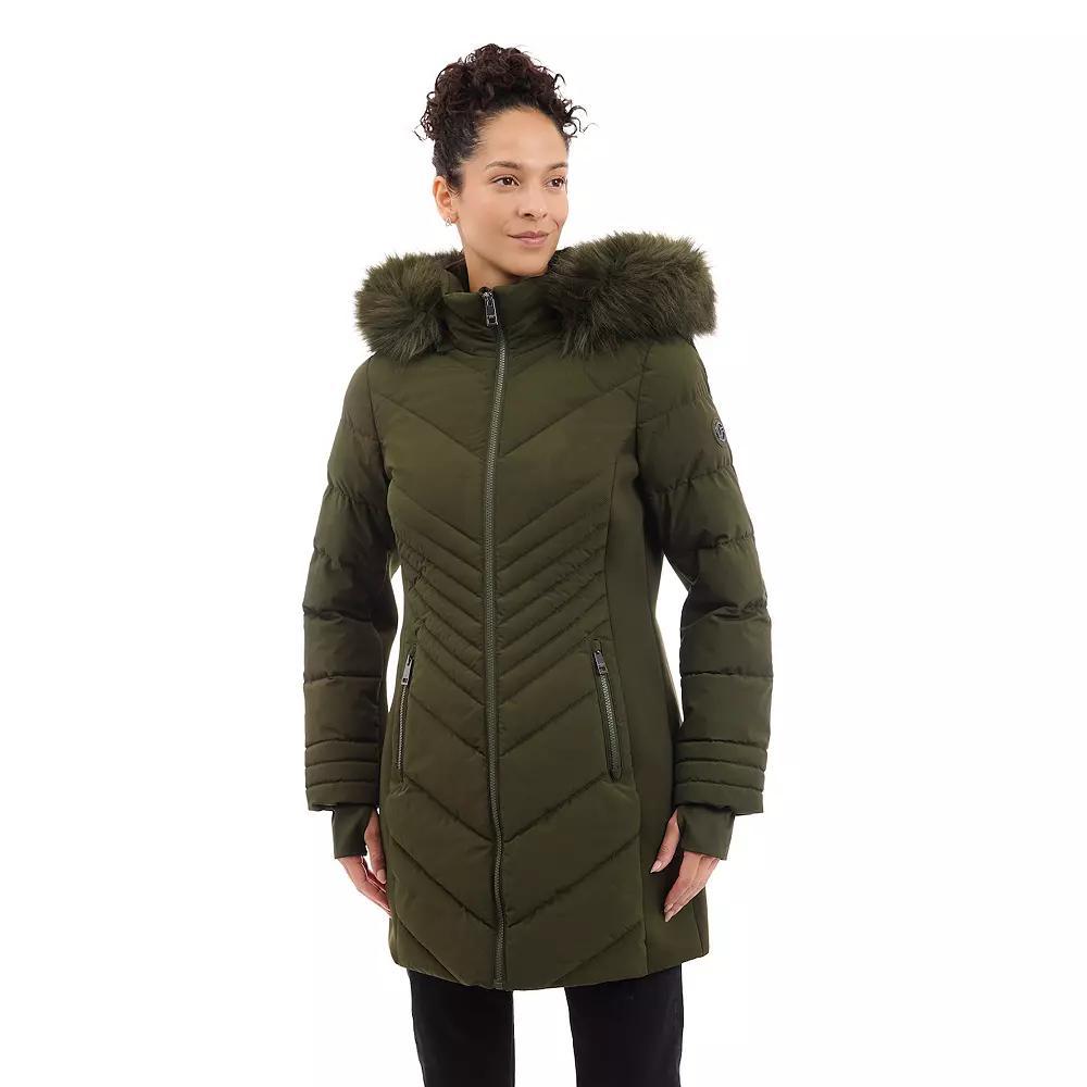 Women's London Fog Faux Fur Trimmed Hooded Puffer Jacket, Size: XL, Brown Product Image