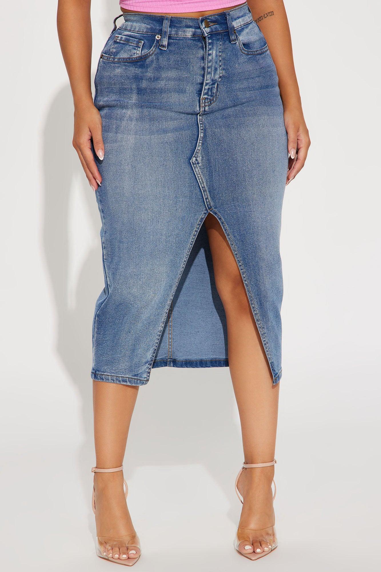 Anna Denim Midi Skirt - Medium Wash Product Image