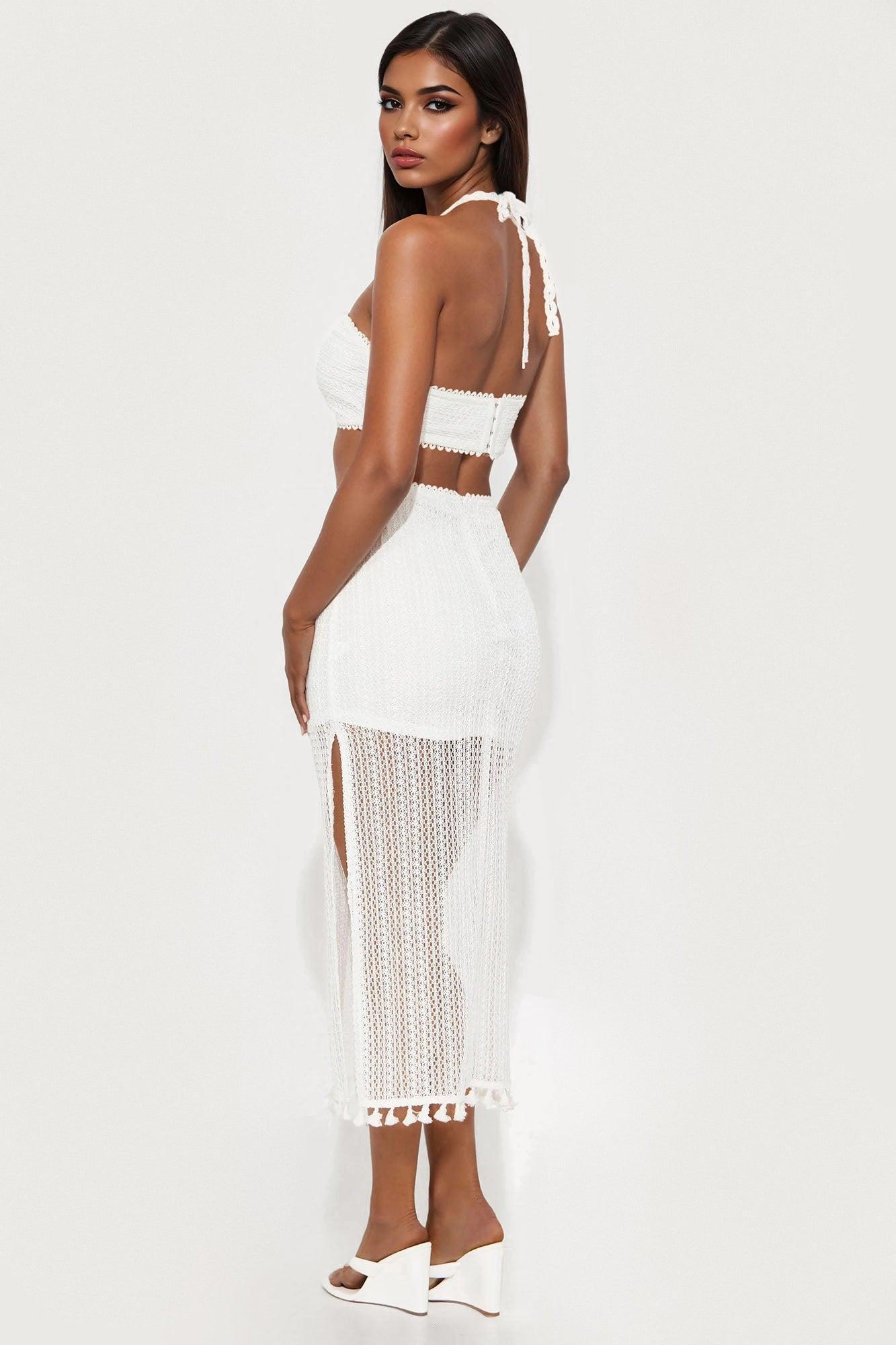 Sylvana Crochet Midi Dress - White Product Image