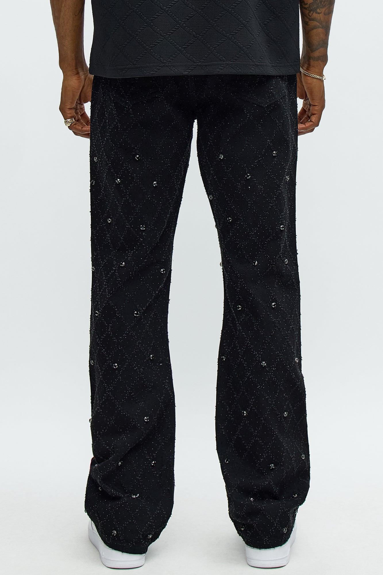 Stacked Slim Flare Wrecked In Jewels Jeans - Black Product Image