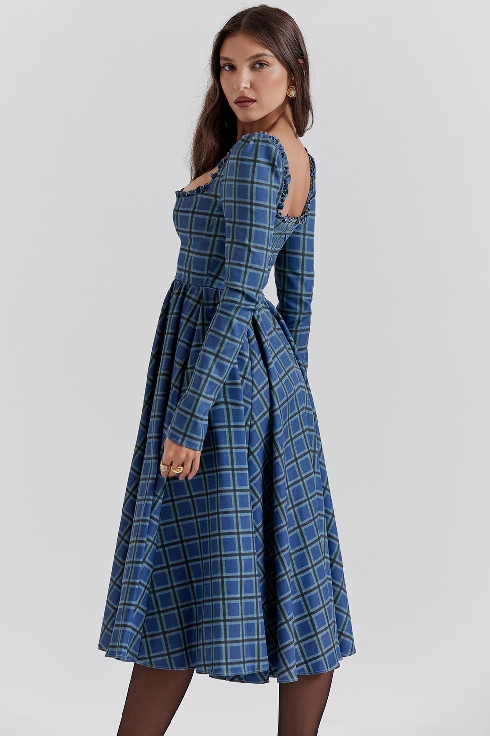 Delia Blue Tartan Midi Dress Product Image