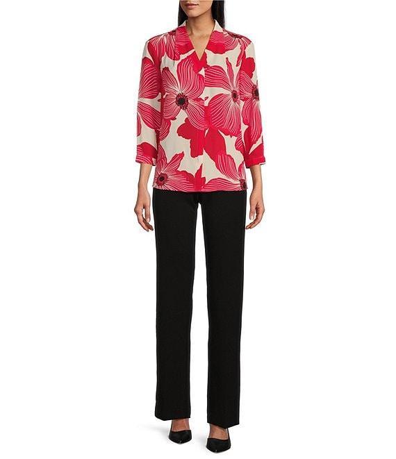Investments Caroline Signature Upbeat Poppy V-Neck 3/4 Sleeve Button Front Top Product Image