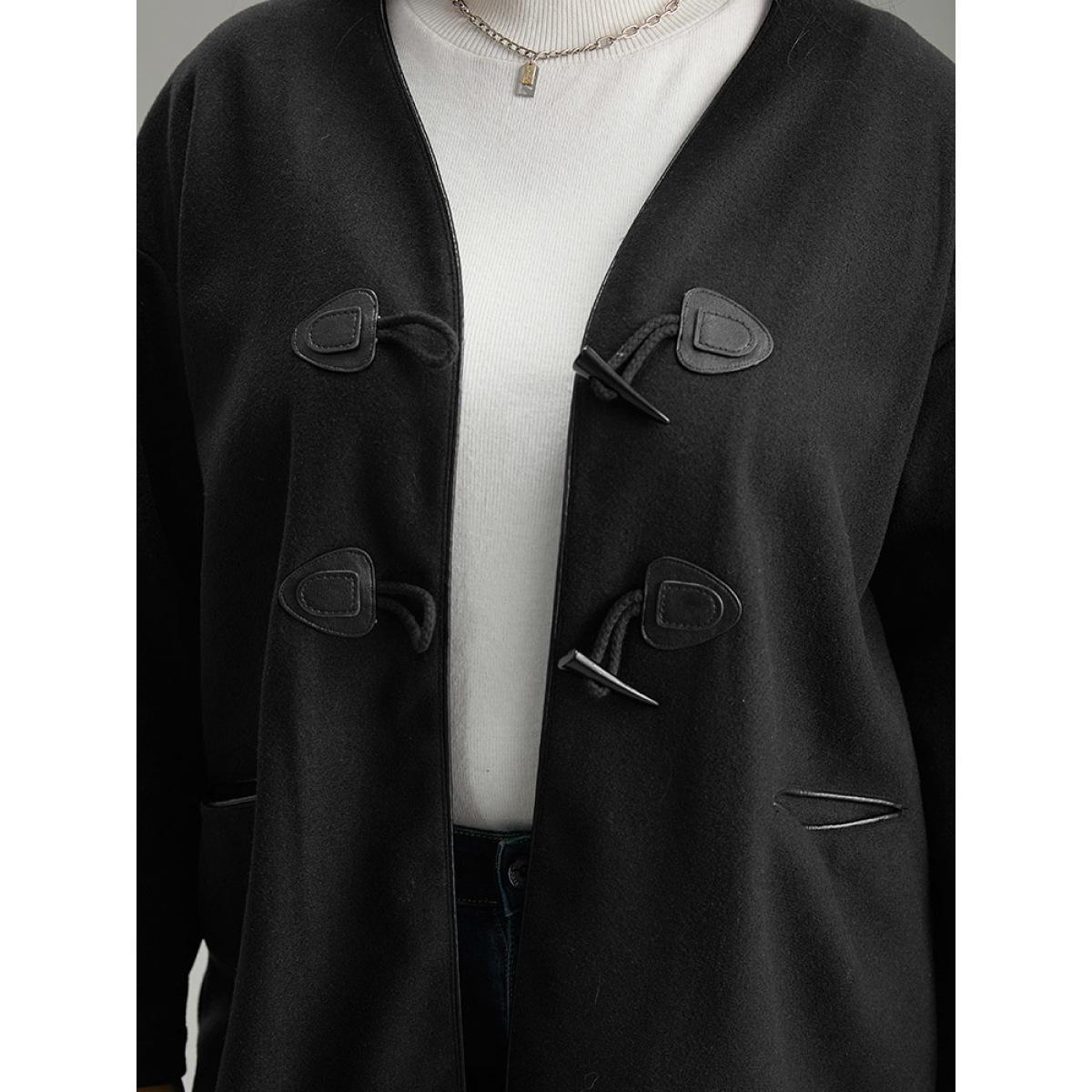 Plus Size Plain Duffle Button Pocket Coat Women Black Casual Plain Ladies Dailywear Winter Coats BloomChic 28/5X Product Image